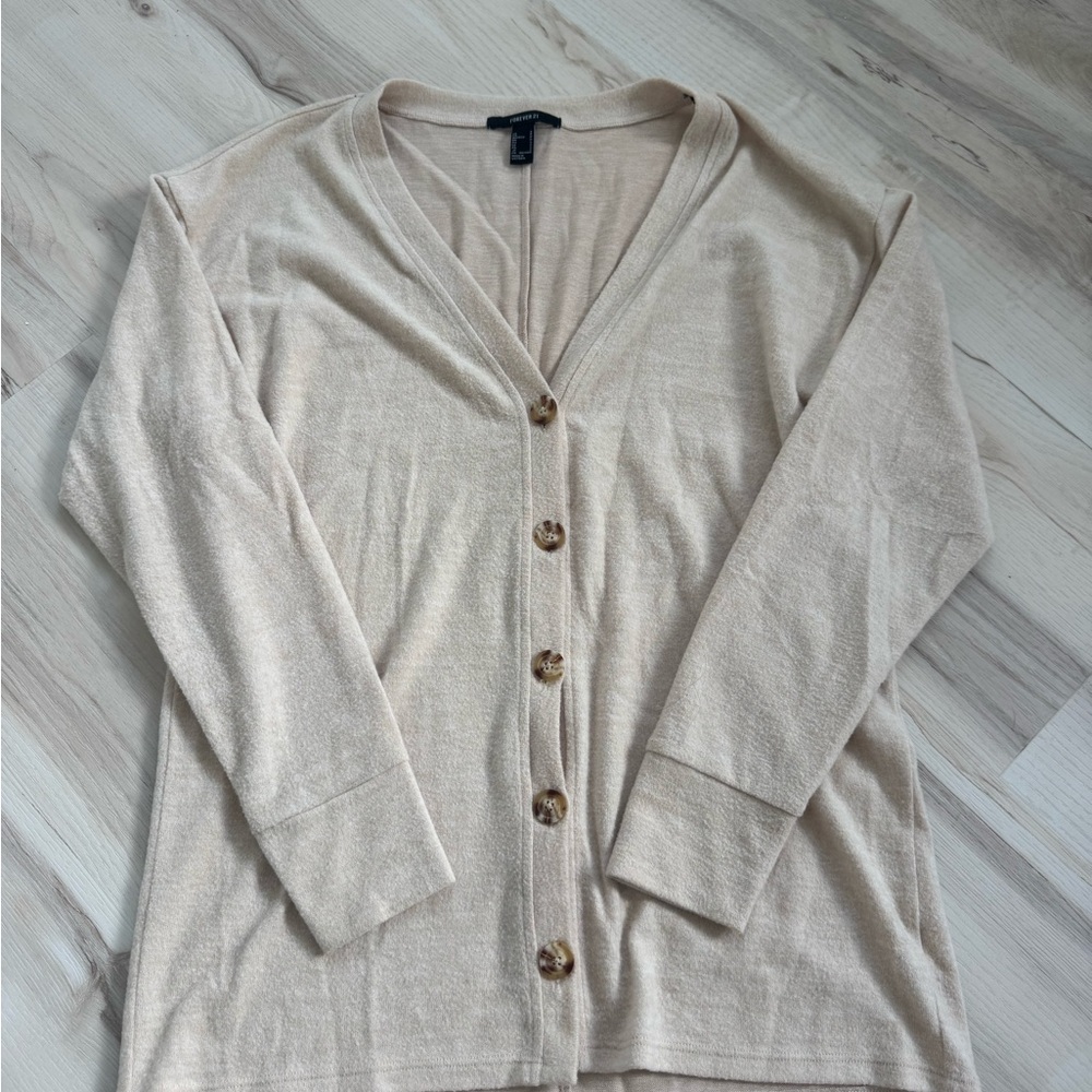 Forever 21 Beige V-Neck Button Cardigan